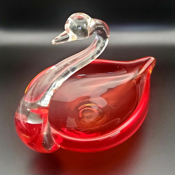 Elegant Murano Style Red Glass Swan Trinket Dish Decor Collectible Vtg Handblown - Picture 6 of 7